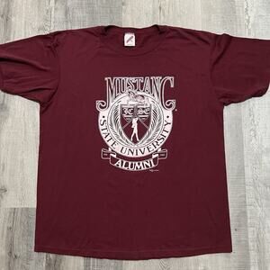 Vintage MSU Texas T Shirt 90s Red Midwestern State University Mustangs College